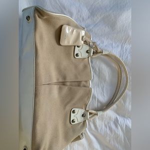 Canvas and white patent leather Burberry bag